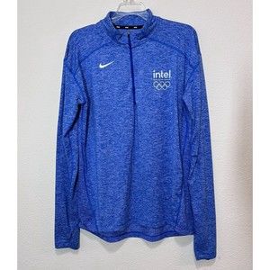 Nike Women Dri Fit Shirt Size M Blue Heathered 1/4 Zip Running Outdoors Olimpics